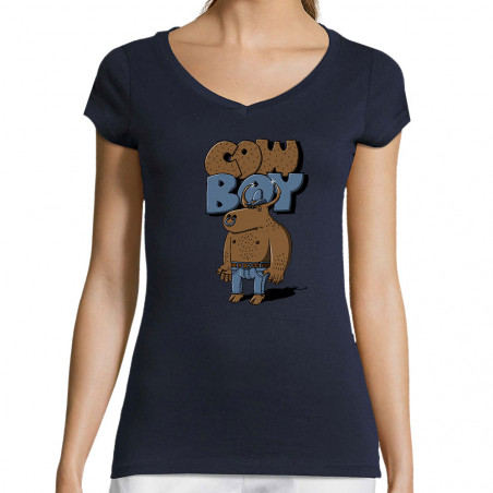 T-shirt femme col V "Cow Boy"