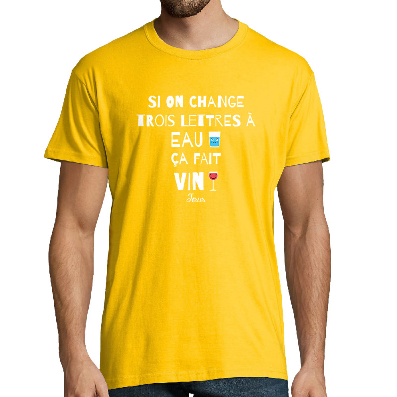 Tee-shirt homme jaune Miracle (Andy,Alcool)
