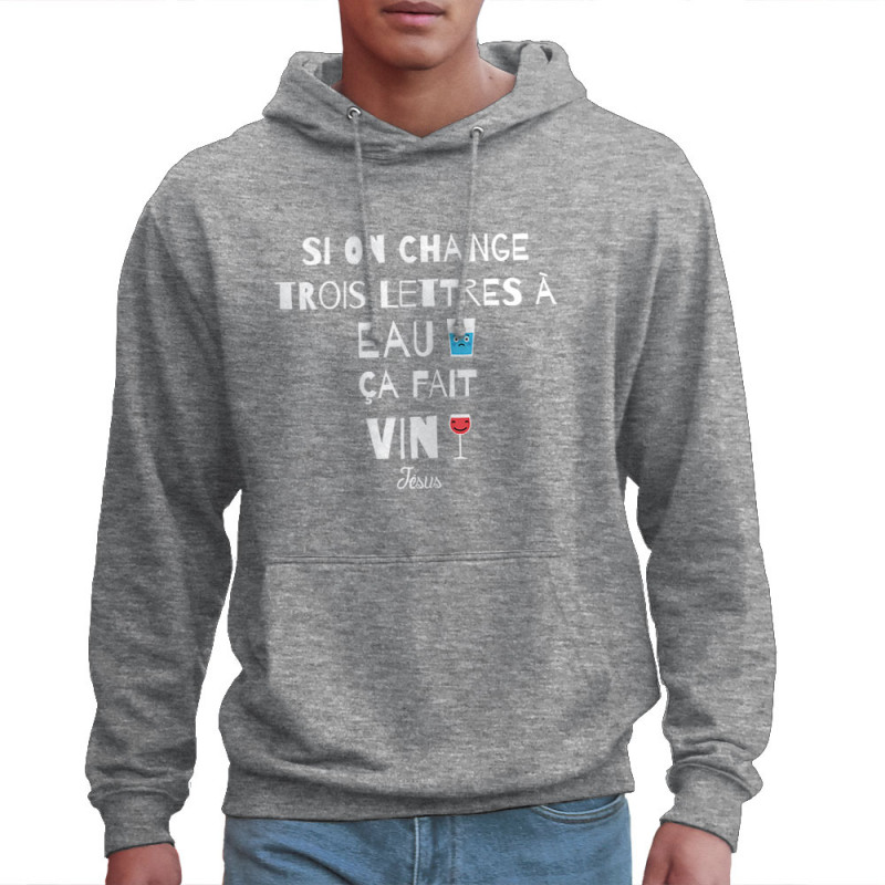 Sweat homme à capuche gris chiné Miracle (Andy,Alcool)