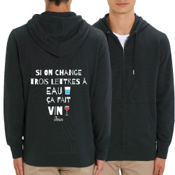 Sweat homme zippé à capuche coton bio noir Miracle (Andy,Alcool)