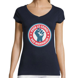 T-shirt femme col V bleu marine Le cumul des mandales (Andy,Humour,Slogans Débiles)