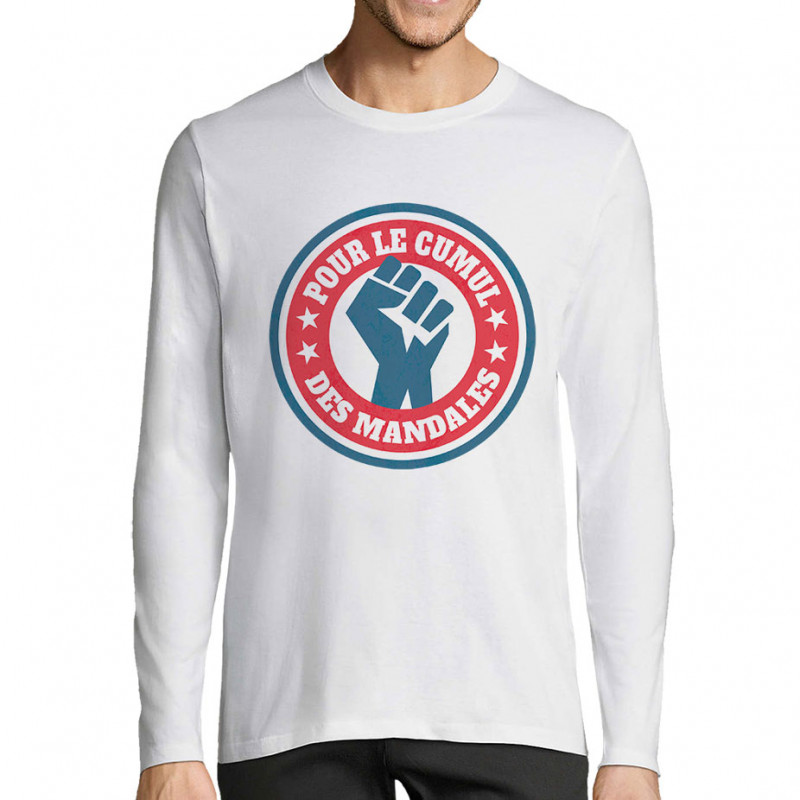 T-shirt homme manches longues blanc Le cumul des mandales (Andy,Humour,Slogans Débiles)