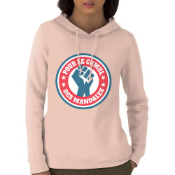 Sweat femme à capuche coton bio rose clair Le cumul des mandales (Andy,Humour,Slogans Débiles)