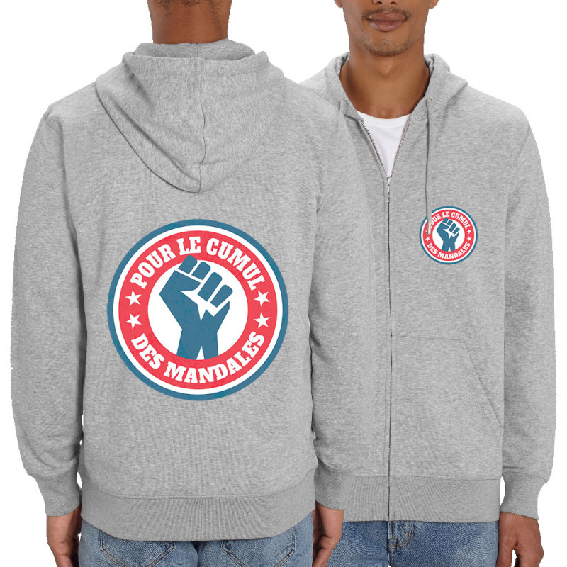 Sweat homme zippé à capuche coton bio gris chiné Le cumul des mandales (Andy,Humour,Slogans Débiles)