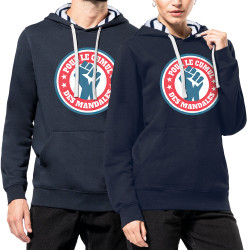 Sweat capuche à motifs unisexe bleu marine et marinière Le cumul des mandales (Andy,Humour,Slogans Débiles)