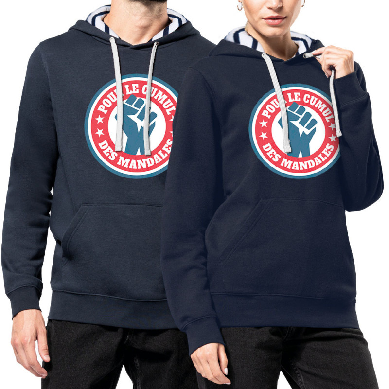 Sweat capuche à motifs unisexe bleu marine et marinière Le cumul des mandales (Andy,Humour,Slogans Débiles)