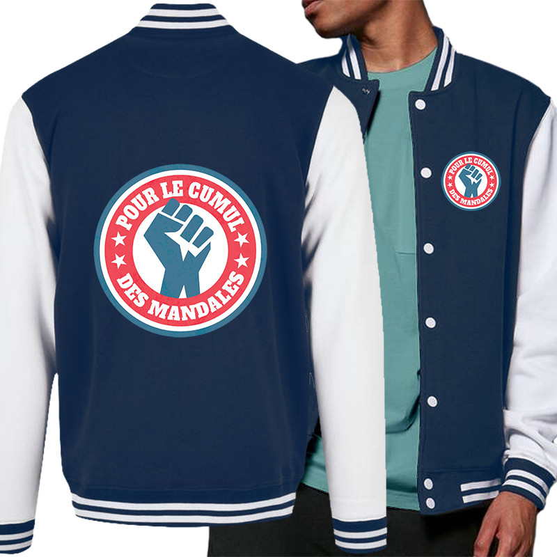 Teddy baseball en molleton bleu marine et blanc Le cumul des mandales (Andy,Humour,Slogans Débiles)