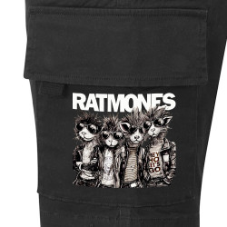Short cargo homme noir Ratmones (Ramones) (Animaux,Détournements,Gondrax)