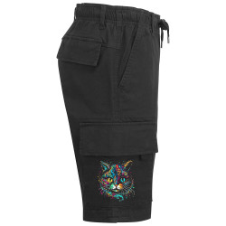 Short cargo homme noir Cheshire Cat (Animaux,Chats)