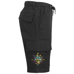 Short cargo homme noir Skull Flowers (Zewa,Ethnique,Têtes de morts)
