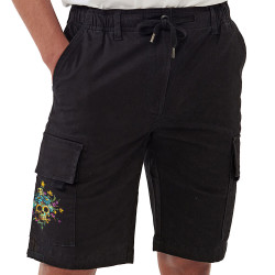 Short cargo homme noir Skull Flowers (Zewa,Ethnique,Têtes de morts)