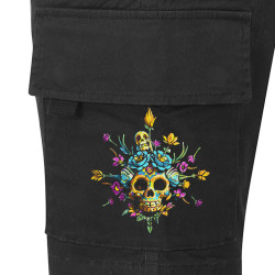 Short cargo homme noir Skull Flowers (Zewa,Ethnique,Têtes de morts)