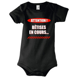 Body bébé noir Bêtises en cours (Gondrax,Slogans Débiles)