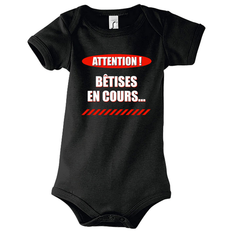 Body bébé noir Bêtises en cours (Gondrax,Slogans Débiles)