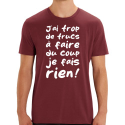 T-shirt homme coton bio bordeaux Je fais rien (Zewa,Slogans Débiles,Paresse)