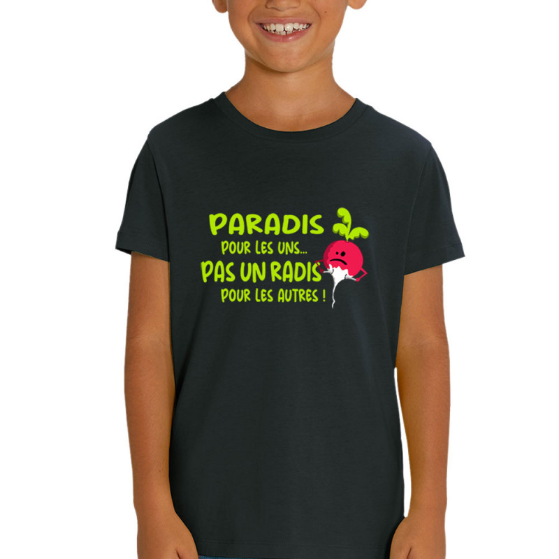 T-shirt enfant coton bio noir Pas un radis (Gondrax,Fruits & Légumes,Slogans Débiles)