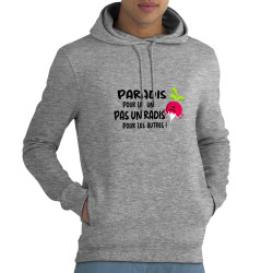 Sweat homme à capuche coton bio gris chiné Pas un radis (Gondrax,Fruits & Légumes,Slogans Débiles)