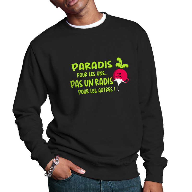 Sweat homme col rond noir Pas un radis (Gondrax,Fruits & Légumes,Slogans Débiles)