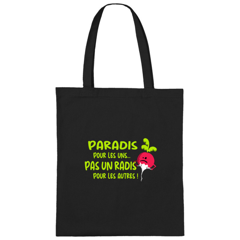Sac shopping en toile noir Pas un radis (Gondrax,Fruits & Légumes,Slogans Débiles)