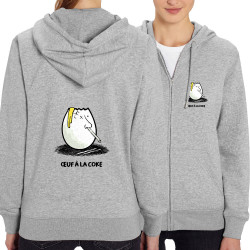 Sweat femme zippé à capuche coton bio gris chiné Œuf à la coke (Gondrax,Fruits & Légumes,Humour)