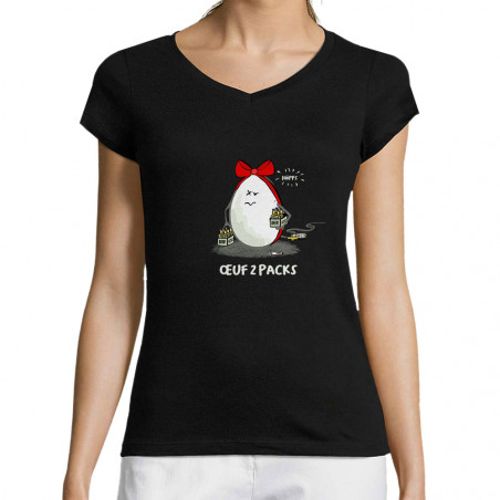 T-shirt femme col V "Œufs 2...