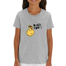 T-shirt enfant coton bio gris chiné Duck You (Andy,Humour)