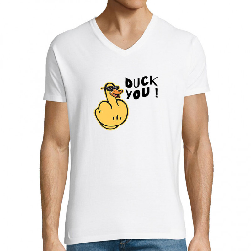 T-shirt homme col V blanc Duck You (Andy,Humour)
