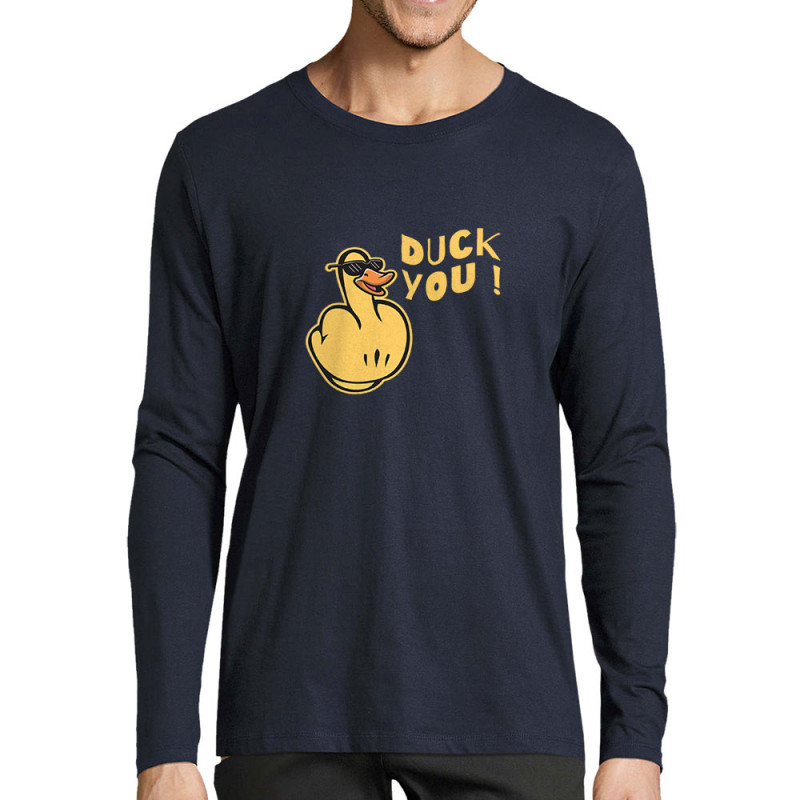 T-shirt homme manches longues bleu marine Duck You (Andy,Humour)