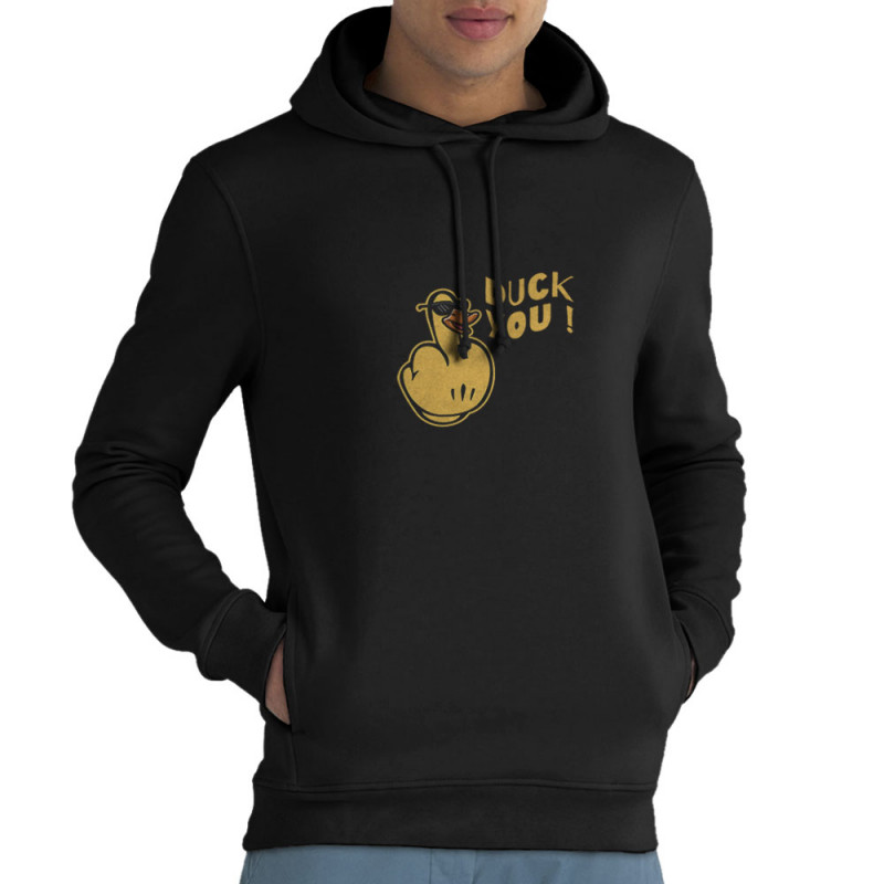Sweat homme à capuche coton bio noir Duck You (Andy,Humour)