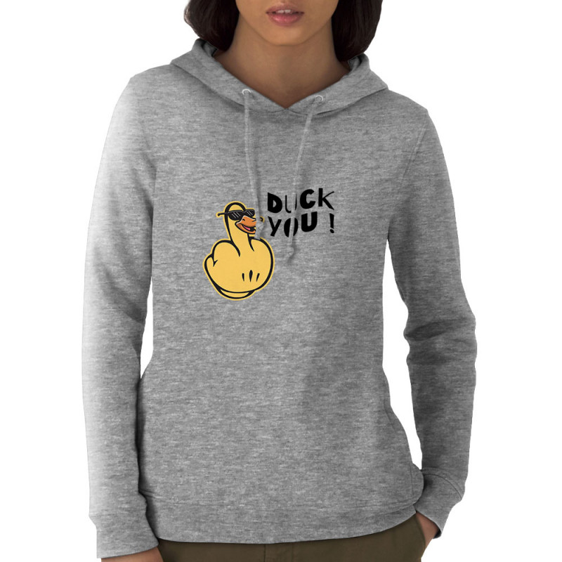 Sweat femme à capuche coton bio gris chiné Duck You (Andy,Humour)