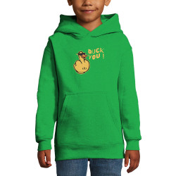 Sweat enfant à capuche vert prairie Duck You (Andy,Humour)