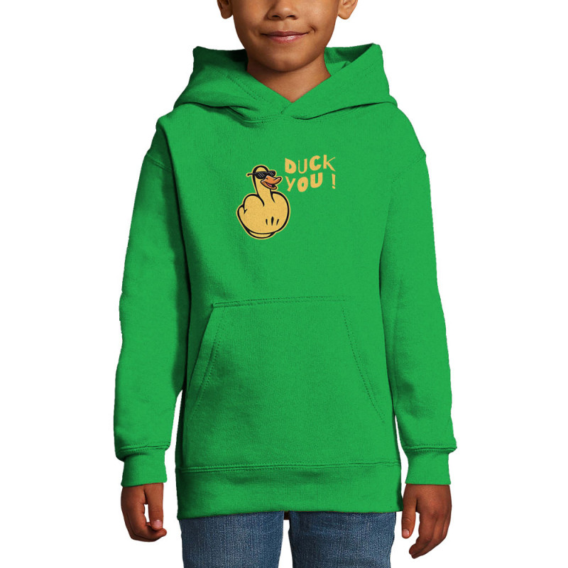 Sweat enfant à capuche vert prairie Duck You (Andy,Humour)