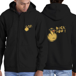 Sweat homme à capuche zippé noir Duck You (Andy,Humour)