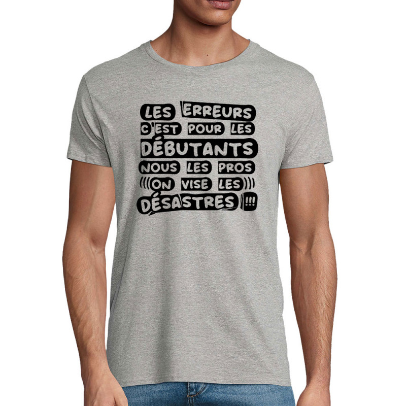 T-shirt homme coton bio gris chiné Les erreurs (Zewa,Slogans Débiles)