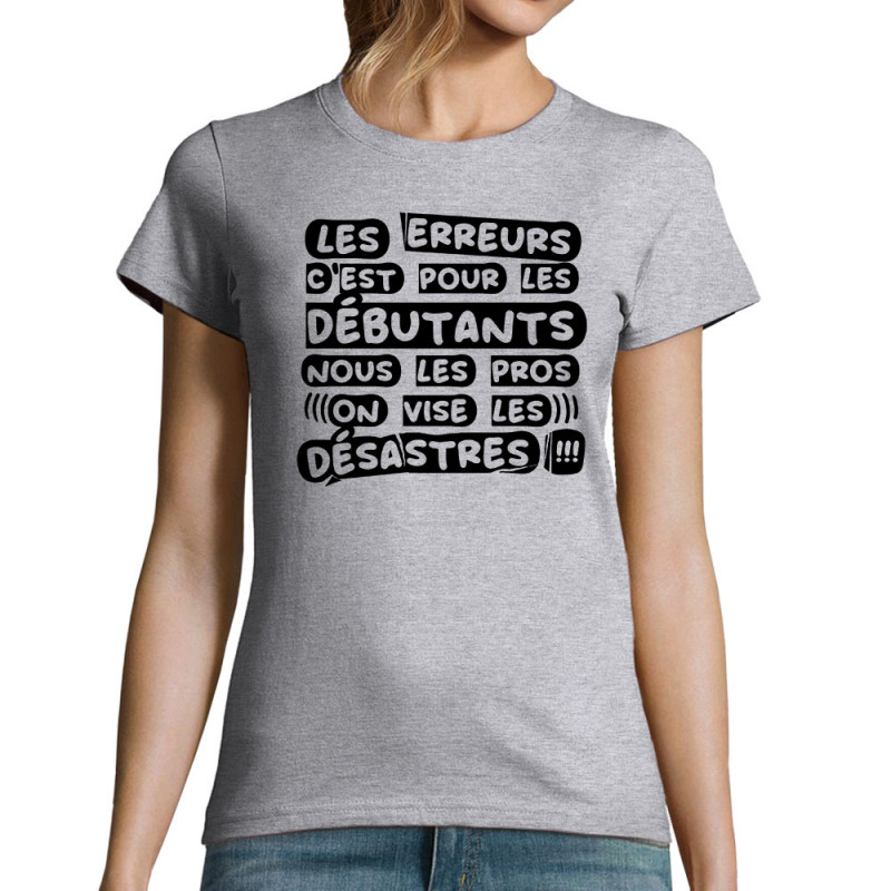 T-shirt femme gris chiné Les erreurs (Zewa,Slogans Débiles)