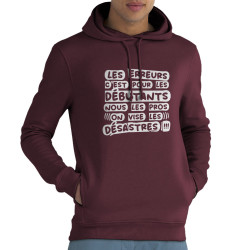 Sweat homme à capuche coton bio bordeaux Les erreurs (Zewa,Slogans Débiles)