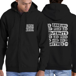 Sweat homme à capuche zippé noir Les erreurs (Zewa,Slogans Débiles)