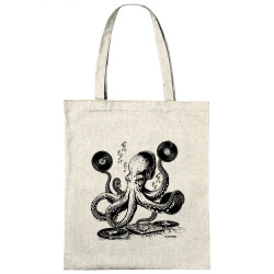 Sac shopping en toile naturel DJ Octopus (Gondrax,Les Bébêtes,Animaux,Teufeur)