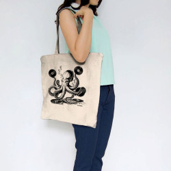 Sac shopping en toile naturel DJ Octopus (Gondrax,Les Bébêtes,Animaux,Teufeur)