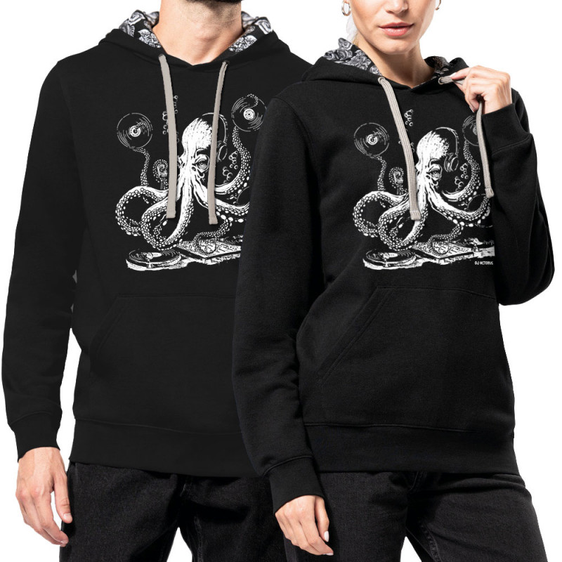 Sweat capuche à motifs unisexe noir et têtes de mort mexicaines DJ Octopus (Gondrax,Les Bébêtes,Animaux,Teufeur)