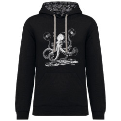 Sweat capuche à motifs unisexe noir et têtes de mort mexicaines DJ Octopus (Gondrax,Les Bébêtes,Animaux,Teufeur)
