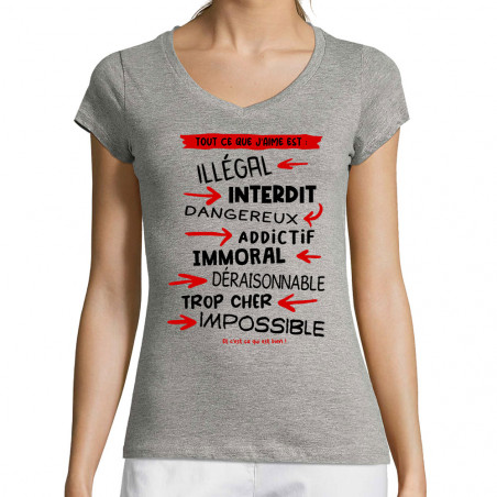 T-shirt femme col V "Tout...