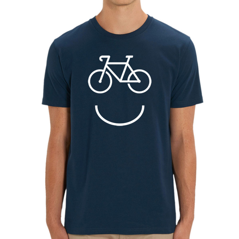 T-shirt homme coton bio bleu marine Bike Smiley (Gondrax,Vélo)