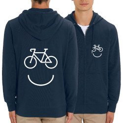 Sweat homme zippé à capuche coton bio bleu marine Bike Smiley (Gondrax,Vélo)