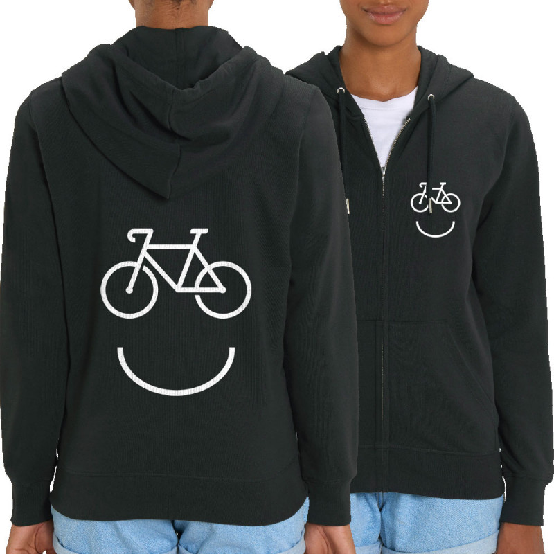Sweat femme zippé à capuche coton bio noir Bike Smiley (Gondrax,Vélo)