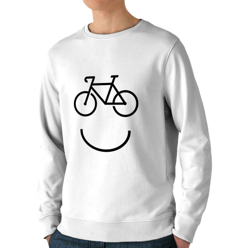 Sweat homme bio col rond blanc Bike Smiley (Gondrax,Vélo)