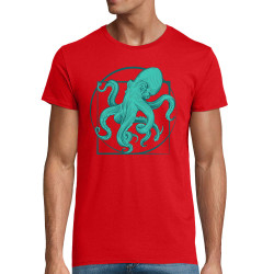T-shirt homme coton bio rouge Le poulpe de vitruve (Gondrax,Animaux,Détournements,Homme de Vitruve)