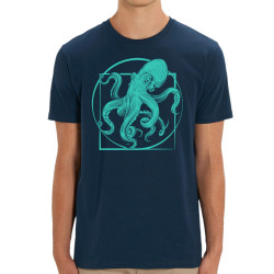 T-shirt homme coton bio bleu marine Le poulpe de vitruve (Gondrax,Animaux,Détournements,Homme de Vitruve)