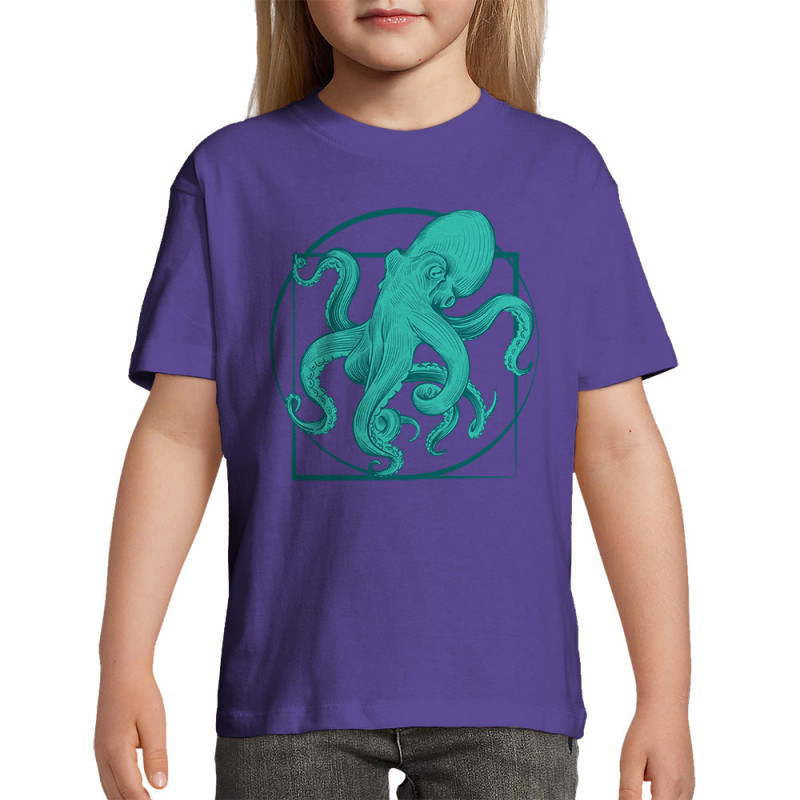 T-shirt enfant violet foncé Le poulpe de vitruve (Gondrax,Animaux,Détournements,Homme de Vitruve)