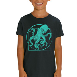 T-shirt enfant coton bio noir Le poulpe de vitruve (Gondrax,Animaux,Détournements,Homme de Vitruve)